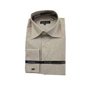 AVANTI UOMO HIGH COLLAR FRENCH CUFF WRINKLE FREE BEIGE DRESS SHIRT DN32M.